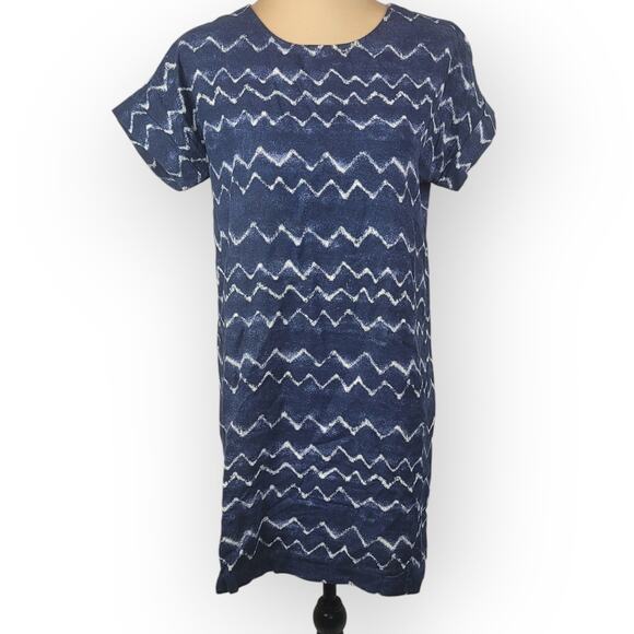 Old Navy Chevron Print Linen Blend Short Sleeve Dress Size XS Resortwear Boho - Picture 1 of 10